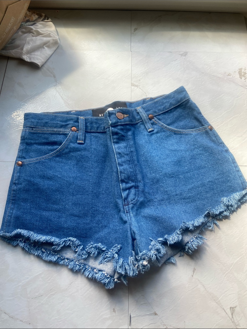 Nasty Gal 30 After Party Wrangler Blue Frayed Hem Denim Shorts